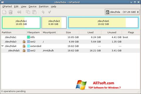 Captura de pantalla GParted para Windows 7