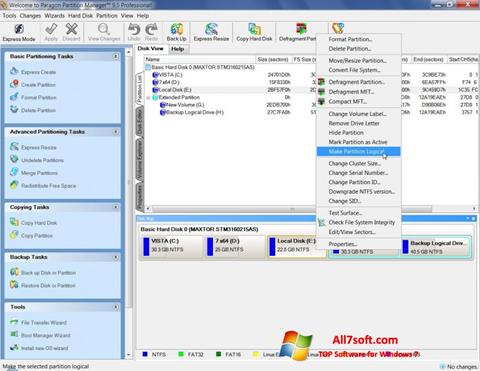 Captura de pantalla Paragon Partition Manager para Windows 7