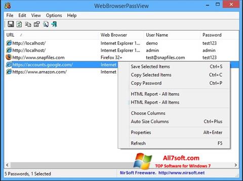 Captura de pantalla WebBrowserPassView para Windows 7