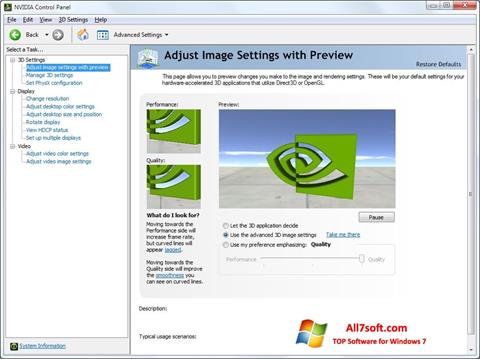 Captura de pantalla NVIDIA ForceWare para Windows 7