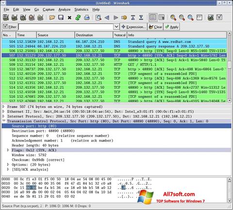 Captura de pantalla Wireshark para Windows 7