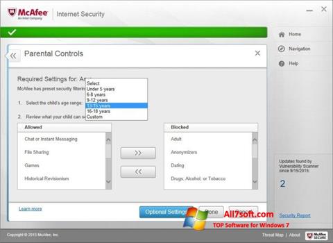 Captura de pantalla McAfee Internet Security para Windows 7