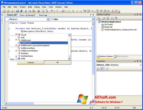 Captura de pantalla Microsoft Visual Basic para Windows 7