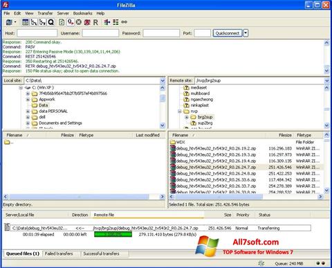 Captura de pantalla FileZilla para Windows 7