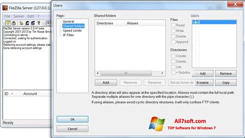 Captura de pantalla FileZilla Server para Windows 7