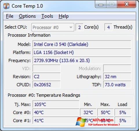 Captura de pantalla Core Temp para Windows 7