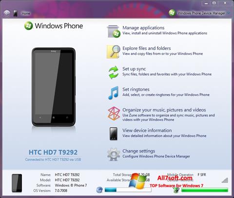Captura de pantalla Windows Phone Device Manager para Windows 7