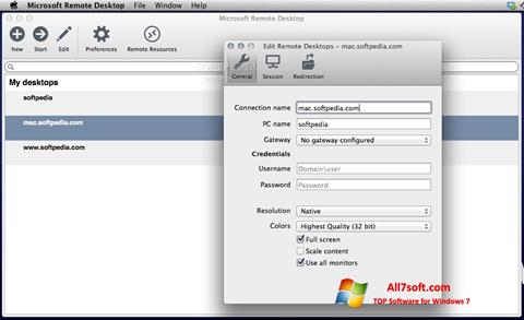 Captura de pantalla Microsoft Remote Desktop para Windows 7