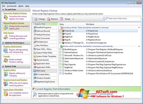 Captura de pantalla Reg Organizer para Windows 7