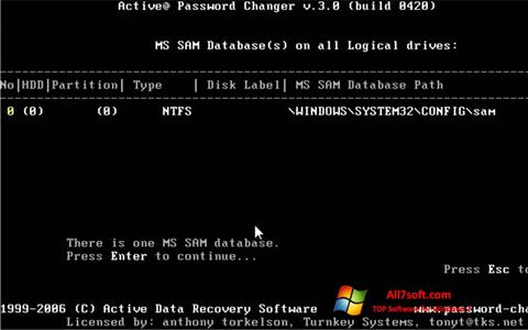 Captura de pantalla Active Password Changer para Windows 7