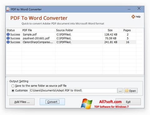 Captura de pantalla PDF to Word Converter para Windows 7