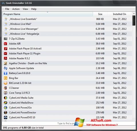 Captura de pantalla Geek Uninstaller para Windows 7