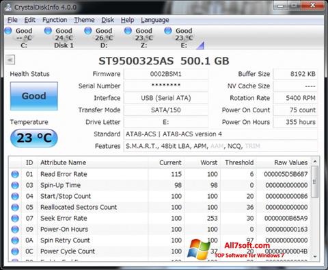 Captura de pantalla CrystalDiskInfo para Windows 7
