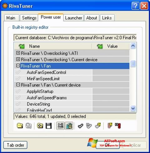 Captura de pantalla RivaTuner para Windows 7