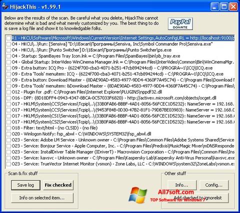 Captura de pantalla HijackThis para Windows 7