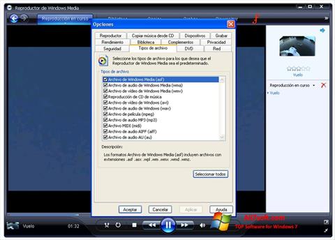 Captura de pantalla Windows Media Player para Windows 7