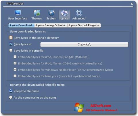 Captura de pantalla Minilyrics para Windows 7