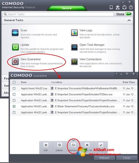 Captura de pantalla Comodo Internet Security para Windows 7