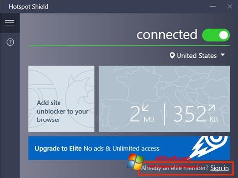 Captura de pantalla Hotspot Shield para Windows 7
