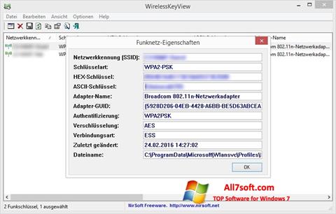 Captura de pantalla WirelessKeyView para Windows 7