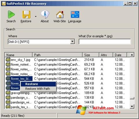 Captura de pantalla SoftPerfect File Recovery para Windows 7