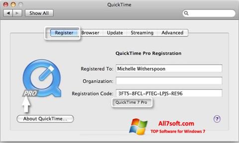 Captura de pantalla QuickTime Pro para Windows 7