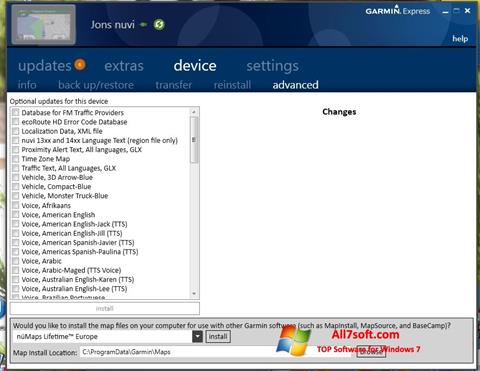 Captura de pantalla Garmin Express para Windows 7