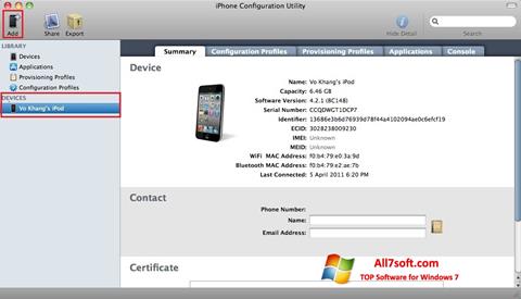 Captura de pantalla iPhone Configuration Utility para Windows 7