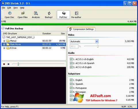 Captura de pantalla DVD Shrink para Windows 7