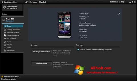 Captura de pantalla BlackBerry Link para Windows 7
