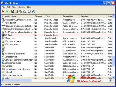 Captura de pantalla ShellExView para Windows 7