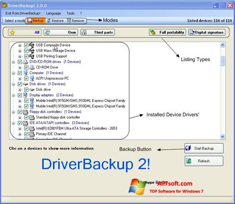Captura de pantalla Driver Backup para Windows 7