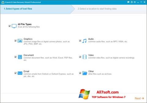 Captura de pantalla EaseUS Data Recovery Wizard para Windows 7